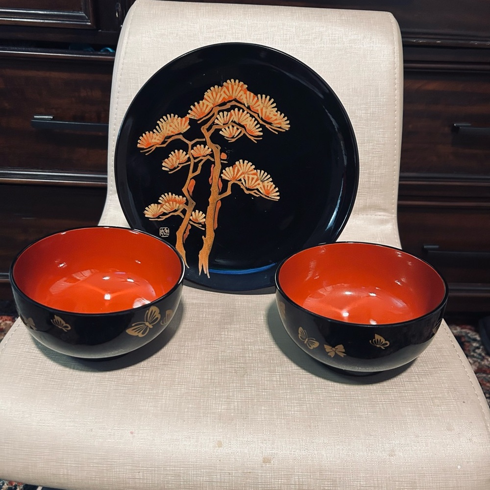 Black and Orange Lacquerware Set